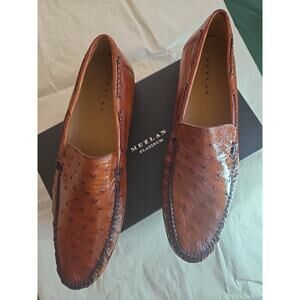 NEW Mezlan Dress Shoes Genuine Ostrich Leather Exotic Moccasin Loafer Brown 13M